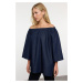 Trendyol Navy Blue Shoulder Detailed Oversize Denim Blouse