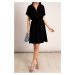 armonika Women's Black Elastic Waist Short Sleeve Shirt Dress