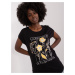 Black viscose T-shirt with SUBLEVEL print