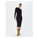 Koton Midi Dress Asymmetrical Neck Draped Slim Fit Long Sleeve