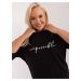 Black cotton blouse plus size with inscription