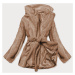 Hnedá dámska bunda - kožúšok s golierom (GSQ2166)