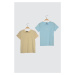 Trendyol Blue-Beige 2 Pack Basic Bicycle Collar Knitted T-Shirt