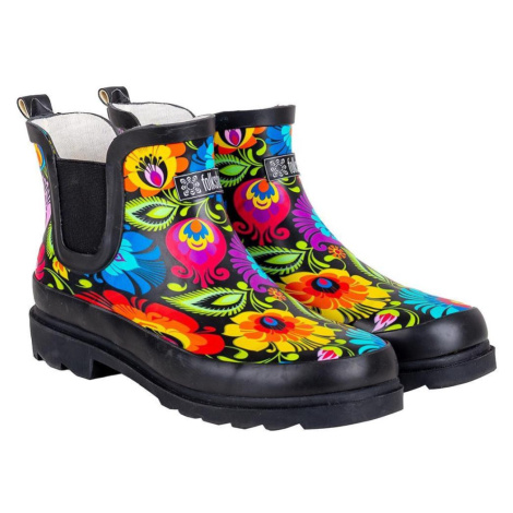 Folkstar Wellingtons Short Lowicki Black/Flowers