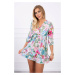 Floral dress with waist tie ecru