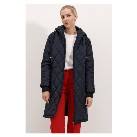 Bigdart 5138 Quilted Long Puffer Coat - Navy Blue