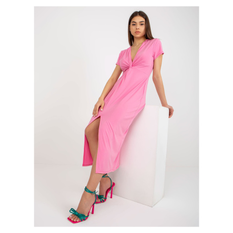Pink midi cocktail dress with slit