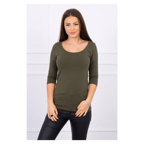 Blouse with round neckline in khaki color