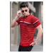 Madmext Red Striped Polo Neck T-Shirt 5734
