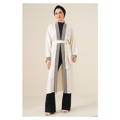 Bigdart 5865 Knitted Long Kimono with Embroidery - White