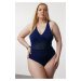 Trendyol Curve Navy Blue Mesh Detailed Swimsuit