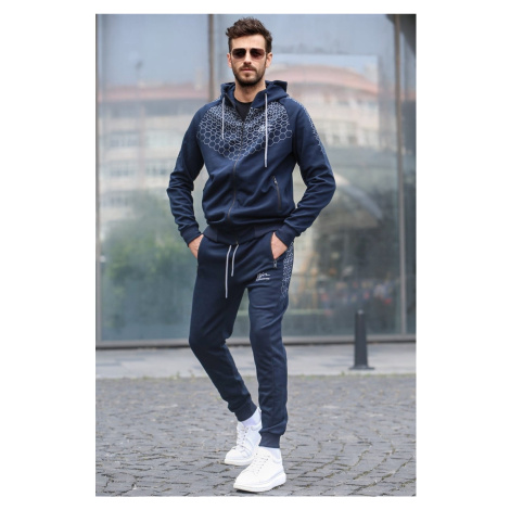 Madmext Navy Blue Printed Tracksuit with a Hoodie 5906