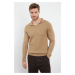 Trendyol Camel Slim Polo Neck Plain Knitwear Sweater