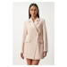 Happiness İstanbul Women's Cream Double Breasted Collar Boyfriend Dress Jacket