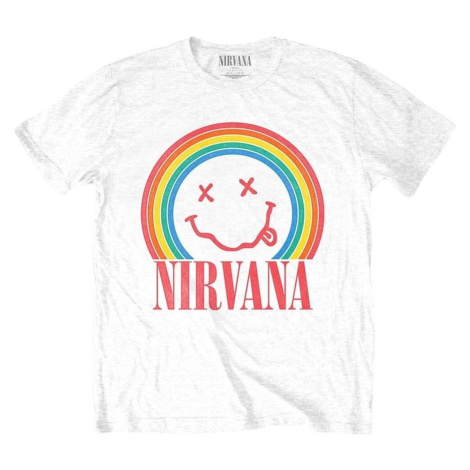 Nirvana Tričko Happy Face Rainbow Unisex White