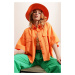 Trend Alaçatı Stili Women's Orange Double Pocket Half Sleeve Linen Shirt