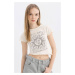 DEFACTO Cool Fitted Crew Neck Printed Waffle Short Sleeve T-Shirt