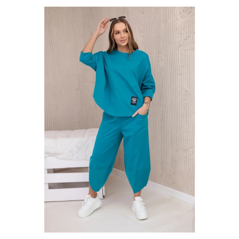Loose women's set of trousers and blue-green sweatshirt FASARDI