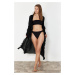 Trendyol Black Belted Maxi Knitted Ruffle Kimono&Kaftan