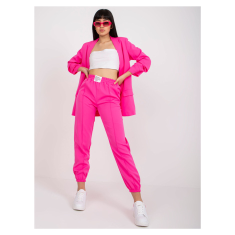 Fluo pink fabric trousers with elastic waistband