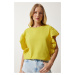 Happiness İstanbul Women's Yellow Scalloped Knitted Blouse