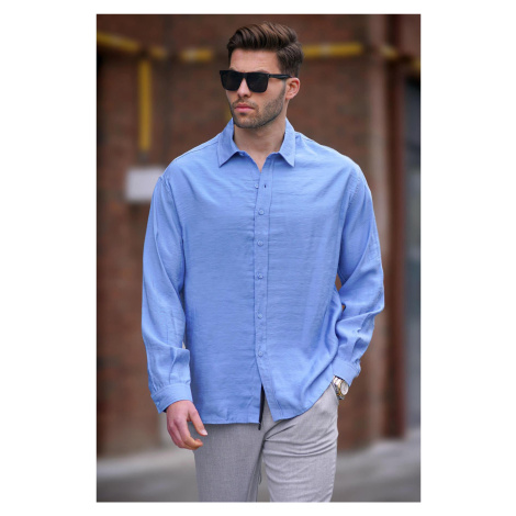 Madmext Men's Blue Long Sleeve Oversize Shirt 6733