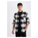 DEFACTO Black Regular Fit Regular Cut Button Down Polo Collar Plaid Lumberjack Flannel Long Slee