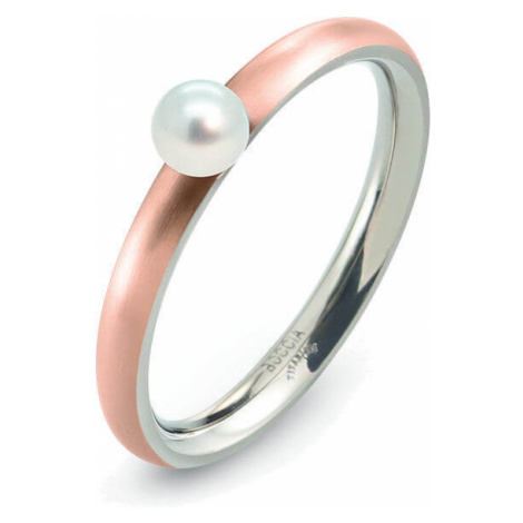 Boccia Titanium Ružovo pozlátený titánový prsteň s perličkou 0145-03 55 mm