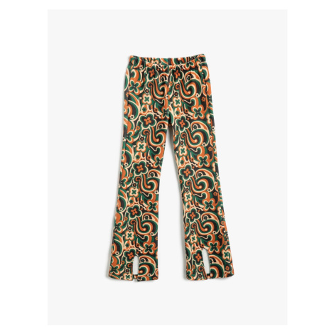 Koton Flared Leg Floral Trousers with Slit Detail