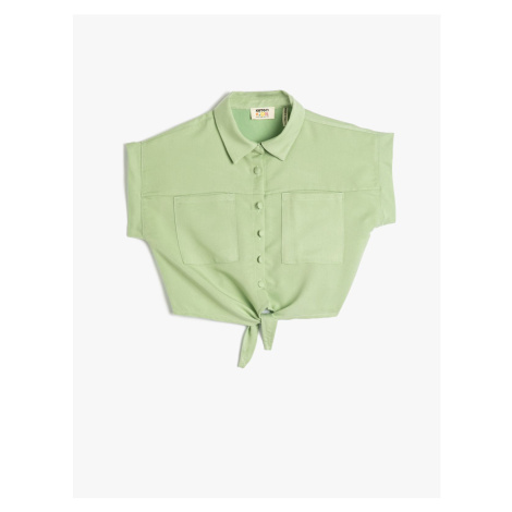 Koton Crop Shirt Front Tie Detail Short Sleeve Modal Fabric With Pockets