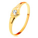 Diamantový zlatý prsteň 585 - ligotavé srdiečko so vsadeným okrúhlym briliantom - Veľkosť: 57 mm