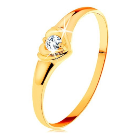 Diamantový zlatý prsteň 585 - ligotavé srdiečko so vsadeným okrúhlym briliantom - Veľkosť: 57 mm