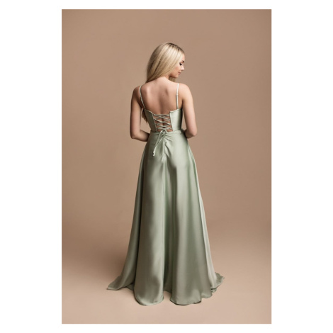 Svetlozelené dlhé šaty so šnurovaním Emma