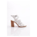 DGN 1330 Women's Heeled Sandals Genuine Leather White