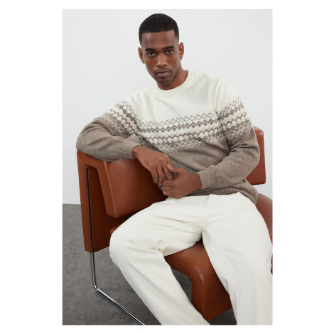 Trendyol Mink Slim Wool Crew Neck Ethnic Knitwear Sweater