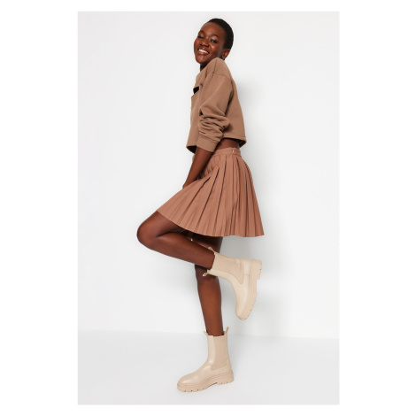 Trendyol Light Brown Pleated Mini Woven Mini Skirt