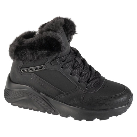 Čierne dievčenské členkové zimné tenisky Skechers Uno Lite - Comfurt Collar 310396L-BBK