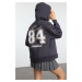 Trendyol Anthracite Slogan and Back Printed Oversize Hooded Knitted Sweatshirt