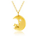 Diamantový náhrdelník v žltom 14K zlate - mesiačik s briliantovým očkom, hviezdička