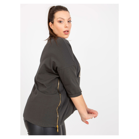 Khaki women's blouse plus size with 3/4 sleeves