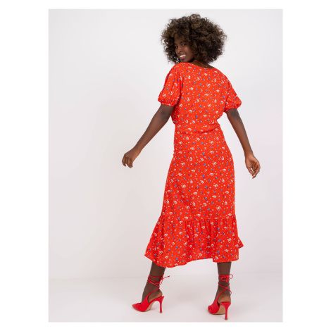 Červené midi šaty pre ženy s potlačou RUE PARIS
