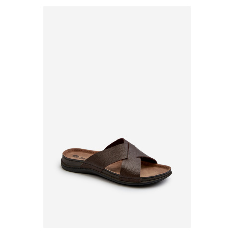 Comfortable lightweight slippers made of Inblu Brown eco leather