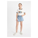 DEFACTO Girl's Pocketed Asymmetrical Jean Shorts Skirt