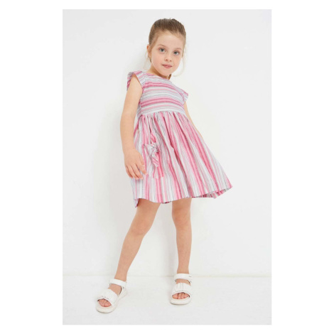 Ľanové šaty pre deti Mayoral ružová farba, mini, áčkový strih