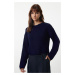 Trendyol Navy Blue Crop Wide Pattern Knitwear Sweater