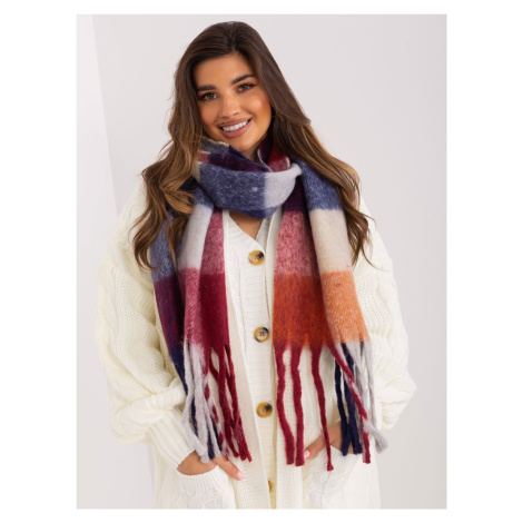 Checkered women's scarf in burgundy and orange color
