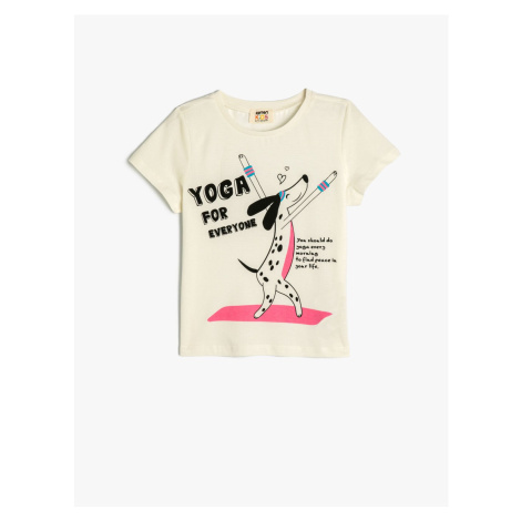 Koton T-Shirt Yoga Theme Dog Print Short Sleeve Crew Neck Cotton