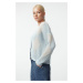 Trendyol Blue Fluffy Soft Texture V Neck Knitted Cardigan