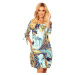 SOPHIE - Pohodlné dámske oversize šaty so vzorom svetle modrých a zlatých vĺn 281-3
