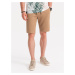 Ombre Men's knitted shorts with decorative elastic waistband - light brown